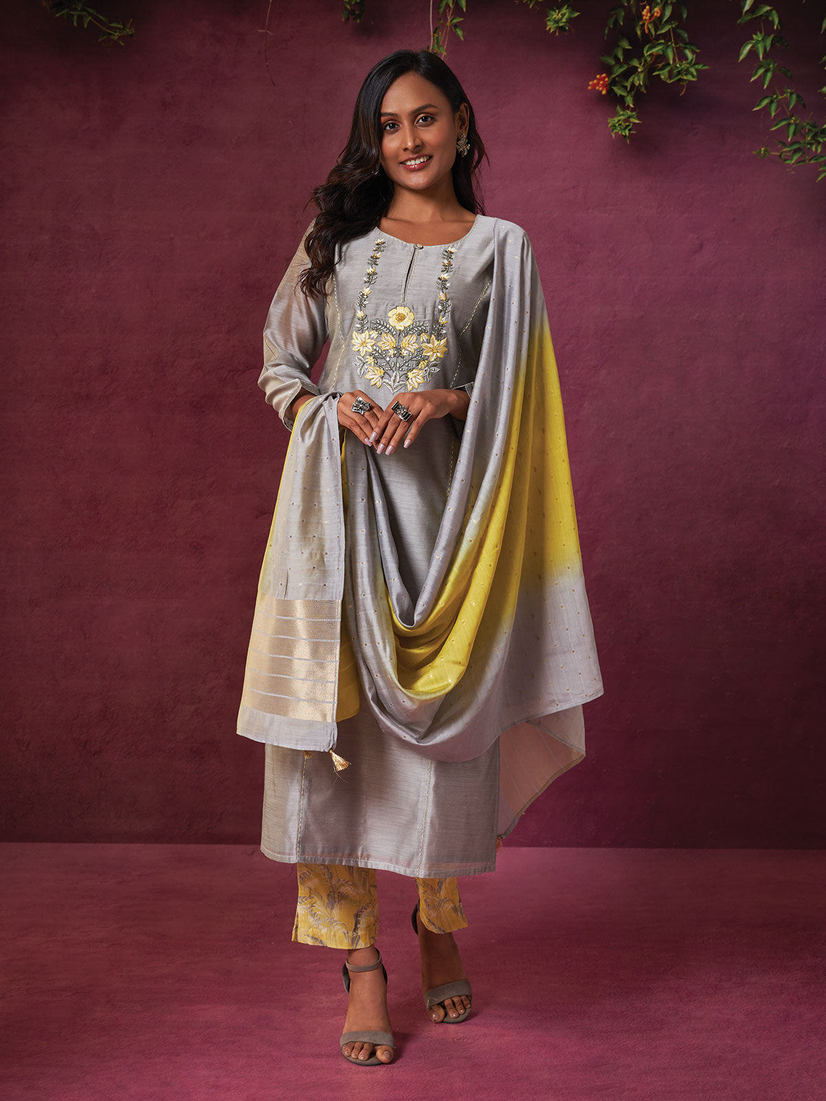 Luxuries Lilac Chanderi Kurti Set With Organja Dupatta With Pent Pair –  Shivansh Fab